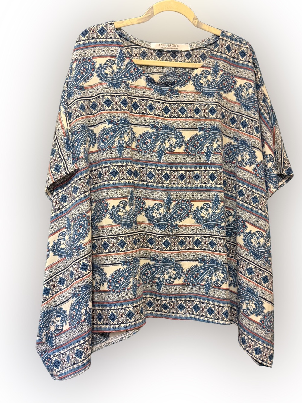 Jennifer Grace Paisley Scarf Top Boho Resort Tunic Oversized Dolman OS